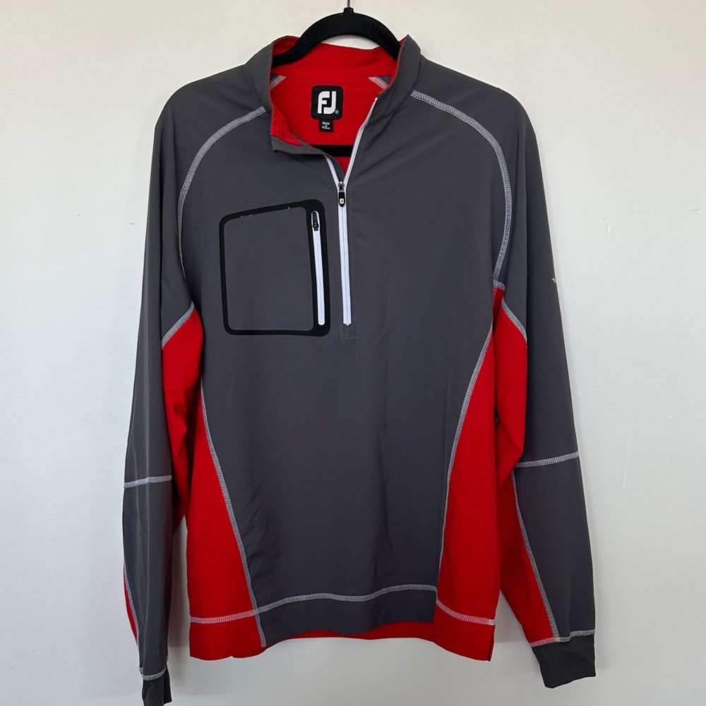 FootJoy Gray and Red Quarter-Zip Pullover M